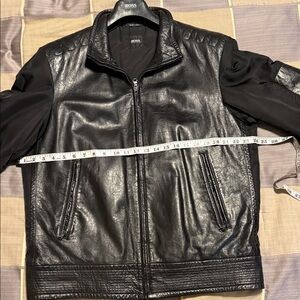 Hugo Boss Men's Black Leather Bomber Jacket